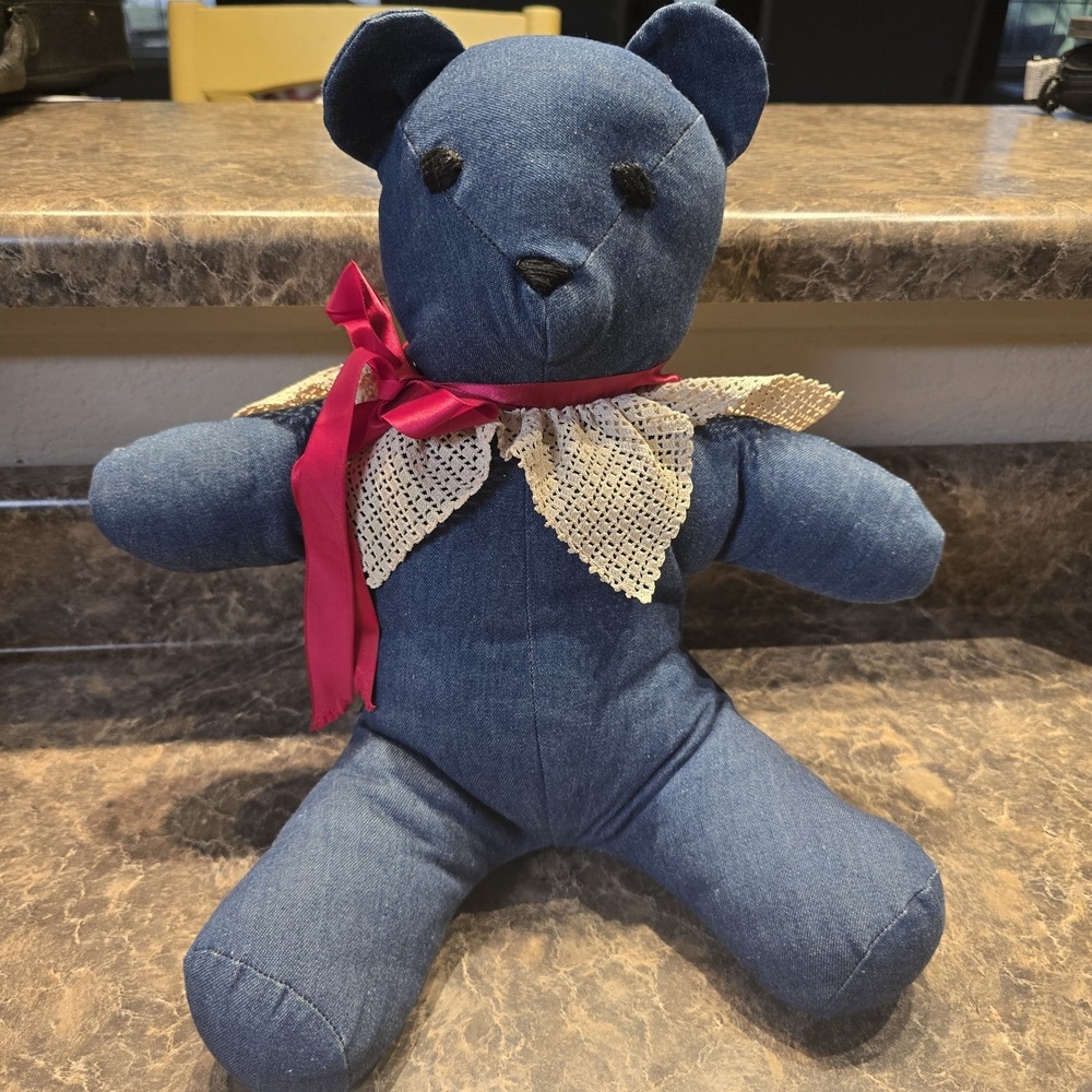 Handmade Teddy Bear - Medium Denim‎ Color with Lace